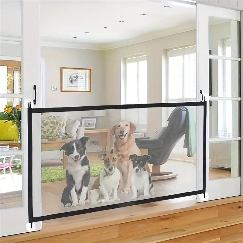 Heavy Duty Dog Barrier Fence with Hooks Insulated Net Foldable Breathable Mesh Mirror Door Pet Security Gate for Indoor Outdoor