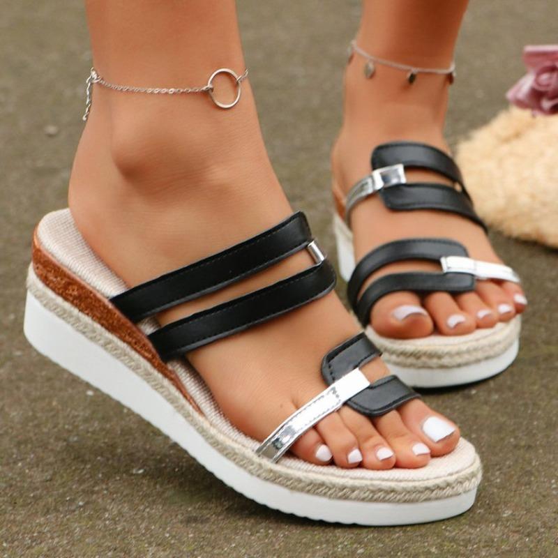 2026 NEW Summer Women Sequined Cloth Slippers Bling Wedges Platform Beach Casual  Woman Ladies Slippers