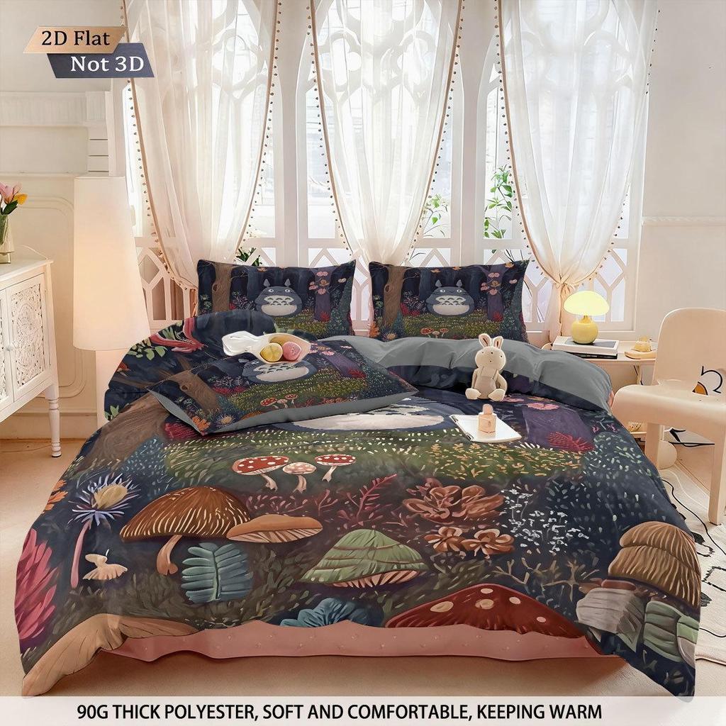 Three-Piece Totoro Series Down Duvet Cover Set with Digital Printing