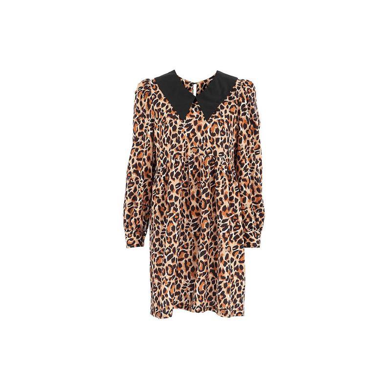 Fashion Leopard Print Print Dress Retro Street Long Sleeve Short Dress Sexy Waist Trimming Sexy Wind
