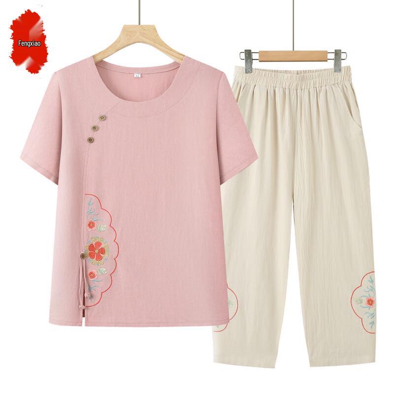 

Elderly Women s Chinese Style Summer Two-Piece Set 5XL