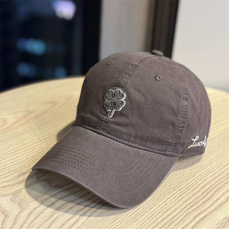 Outdoor simple four-leaf clover embroidered baseball cap women's wide brim, large head circumference, small face, enlarged and deepened peaked cap