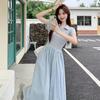 Blue Polo Collar Short-sleeved Dress Children's Summer 2026 New Sweet and Big-looking College Style Waist Pinch Dress