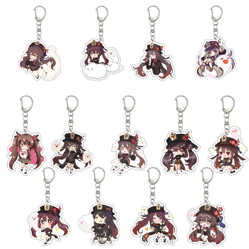 Chic Studio Unisex 55Mm Anime Genshin Impact Keychain Hu Tao Key Chain Acrylic Model Plate Christmas Gifts