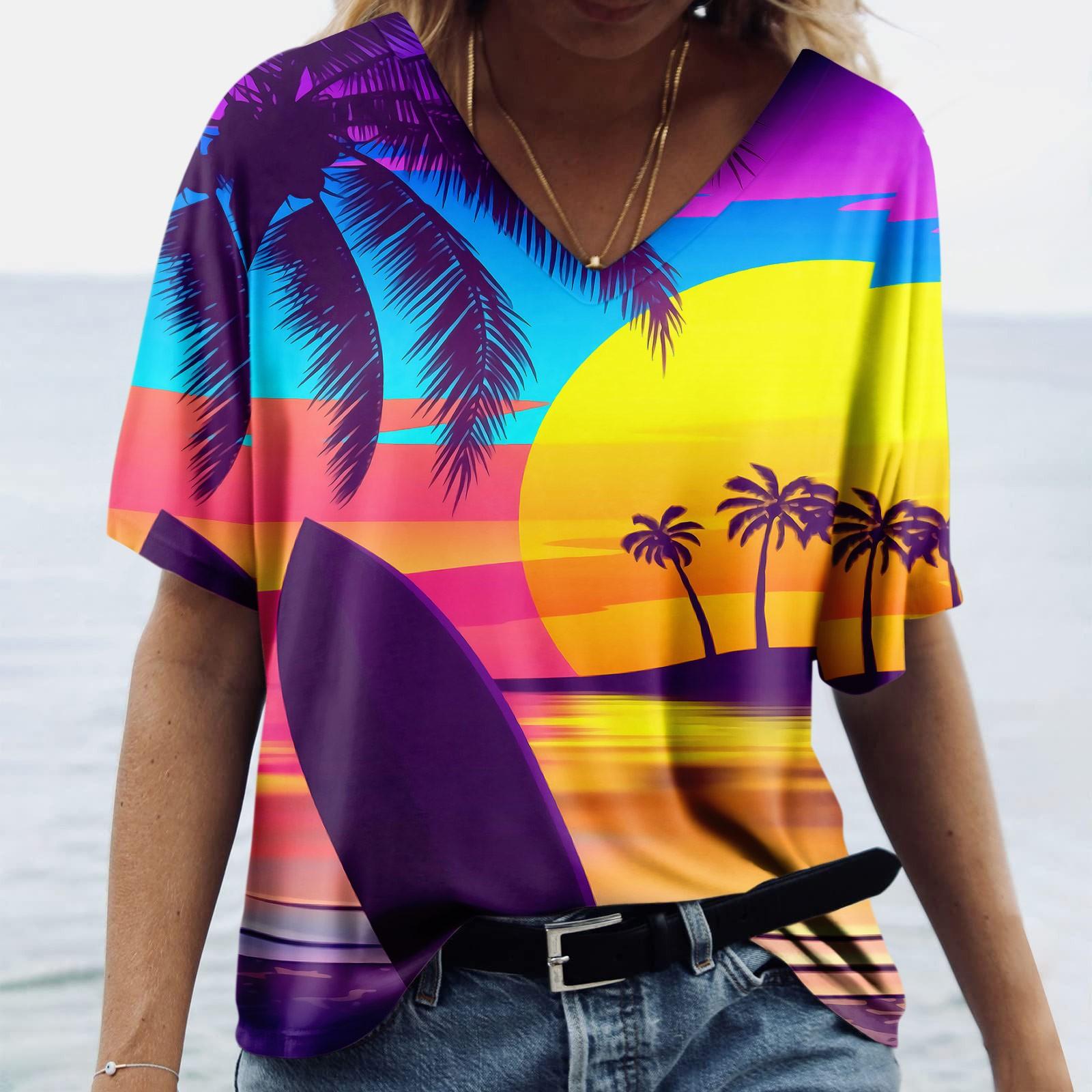 

Женская модная повседневная блузка с V-образным вырезом и коротким рукавом с принтом XXXL