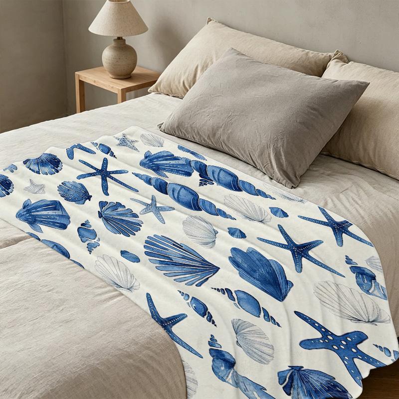Ocean Themed Solid Flannel Blanket,Soft Warm Minimalist Home Throw for Holiday & Room Decor (Christmas, Halloween)