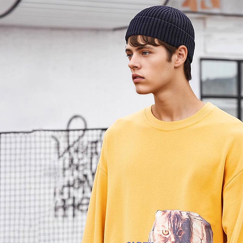 1Pc Acrylic Fiber Casual Men's Short Fisherman Beanbie Hat Mini Autumn and Winter Warm Knitted Hats Hip Hop Hat