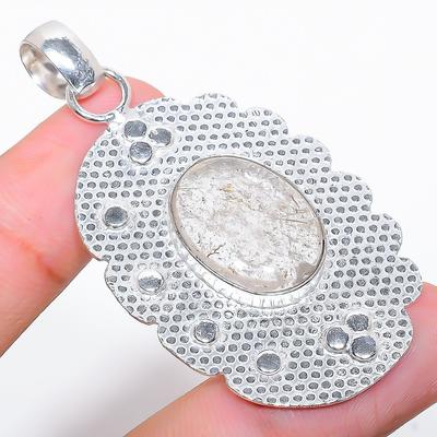 Golden Rutile Handmade Gemstone 925 Sterling Silver Jewelry Pendant 2.25" h5E70