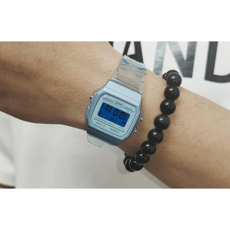 CASIO Customized watch modified series pink mirror blue resin case 200 meters waterproof F-91WS-2 modified-Ice Blue F-91WS-LanSeBiaoPanLanSeBiaoJing