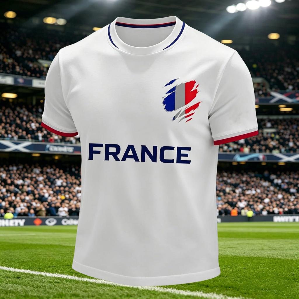 Men Crew Neck Short Sleeve Pullover T Shirt with Football Print Casual Fit Top for Sports and Fans France Theme