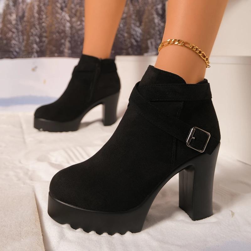 Winter Round Toe Suede Comfortable High Heels Anti Slip Casual Boots Fashionable New Style Sexy Elegant Short Boots for Women