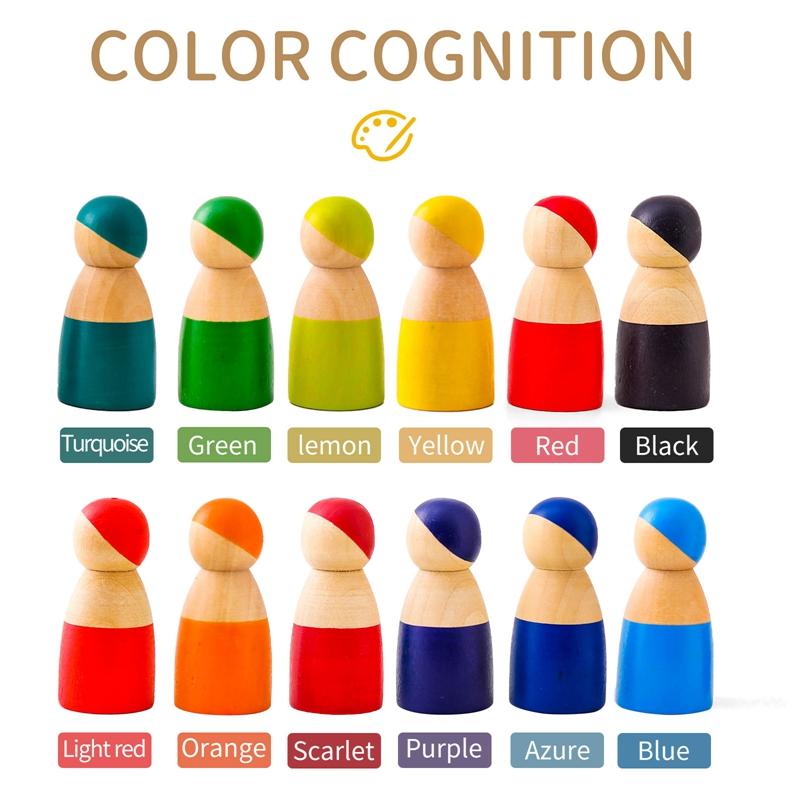 Montessori Rainbow Doll Wooden Toy Natural Wood Baby Hands-on Education Toy Puzzle Game Rainbow Building Block Children's Toy