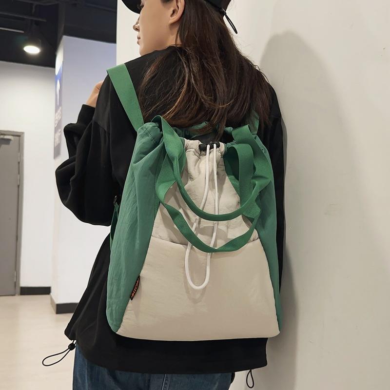 Unisex Double Shoulder Drawstring Leisure Patchwork Travel Lightweight Large Capacity Multifunctional Simple Commuter Handbags