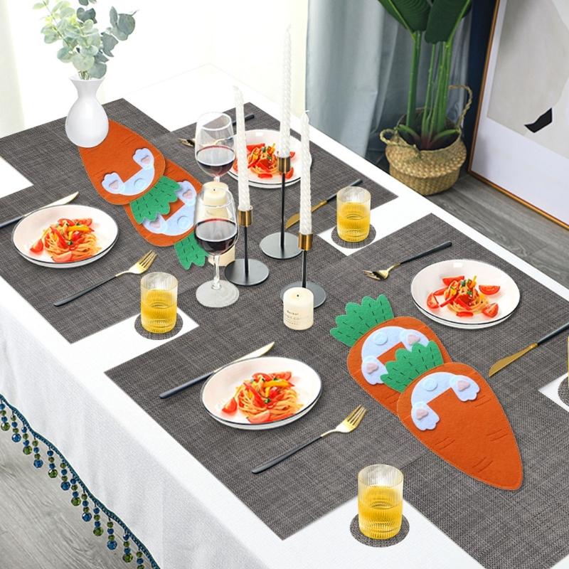 6pcs Easter Carrot Utensils Pouches Ideal For Adding Fun To Holiday Gatherings And Enhancing Dining Experience