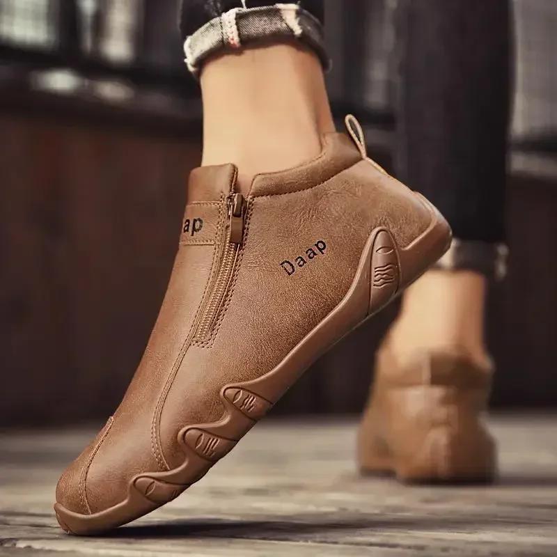 Fashion 2025 New Casual shoe for Men Luxury Round Toe Men Ankle Boots Light Slip on Walking shoe Outdoor Comfor Men High Top Sneakers