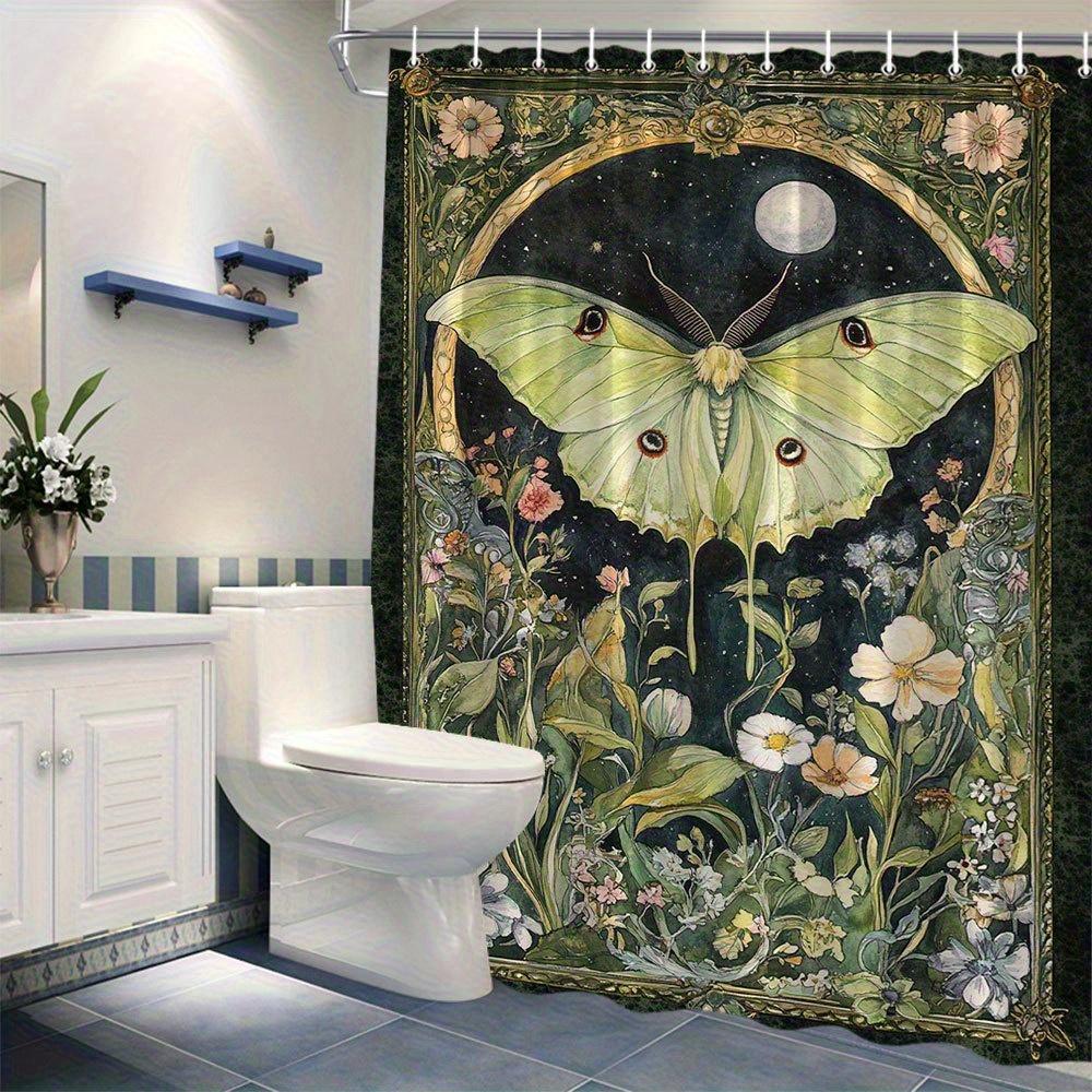 Bohemian Moth Butterfly Floral Botanical Shower Curtain Polyester Waterproof Vintage Aesthetic Bathroom Decor Accessory