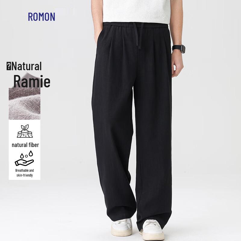 

Romon Unisex Cotton Linen Ramie Blend Loose Straight Leg Pants L
