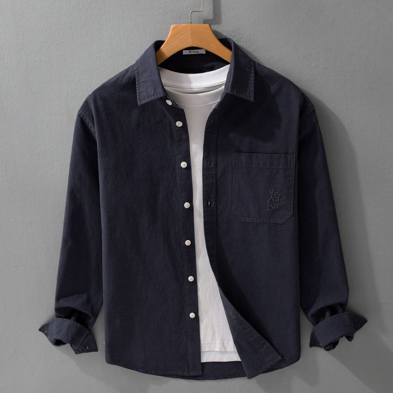 TW Spring and Autumn Long Sleeve Shirts Men's Loose Casual Japan Fashion Artistic Embroidery Top Outerwear 100% Cotton New