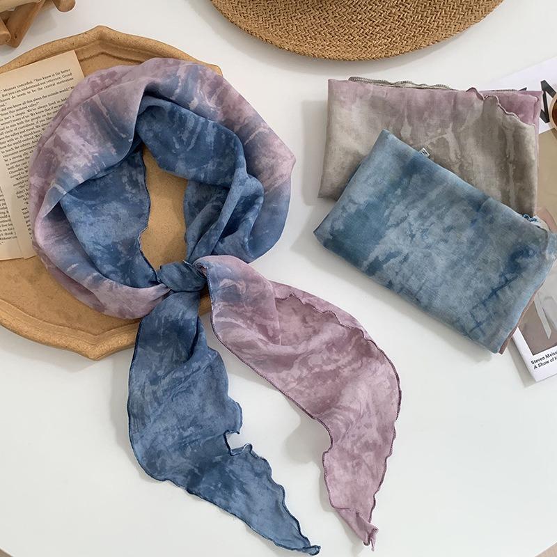 Triangle scarf headband retro tie-dye silk scarf high-end thin scarf scarf shawl multi-purpose waist tie