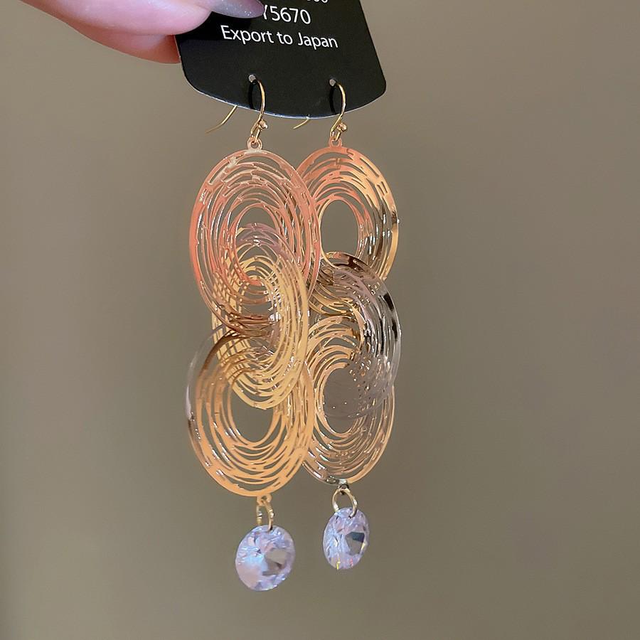 Silver Needle Geometric Openwork Round Pendant Earrings with European and American Exaggerated Style for Women.