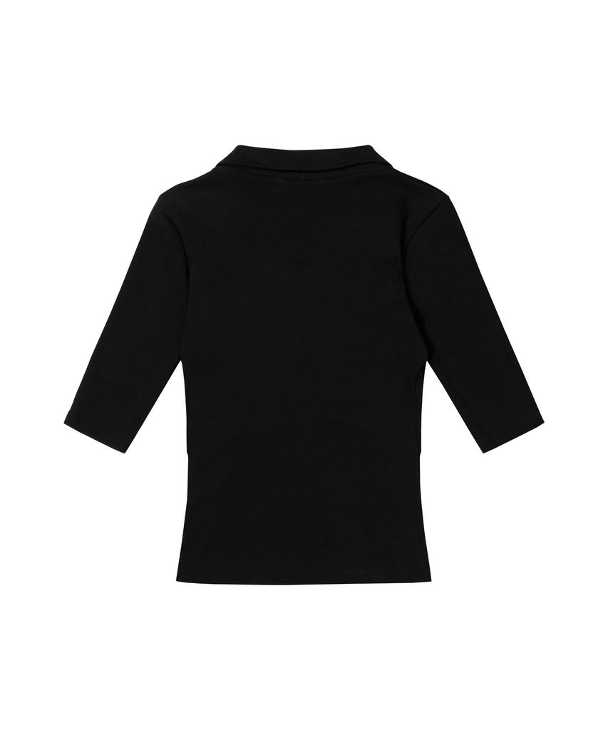 FANCY CLUB Soft Fancy Collar Top (Black) F26Qb045