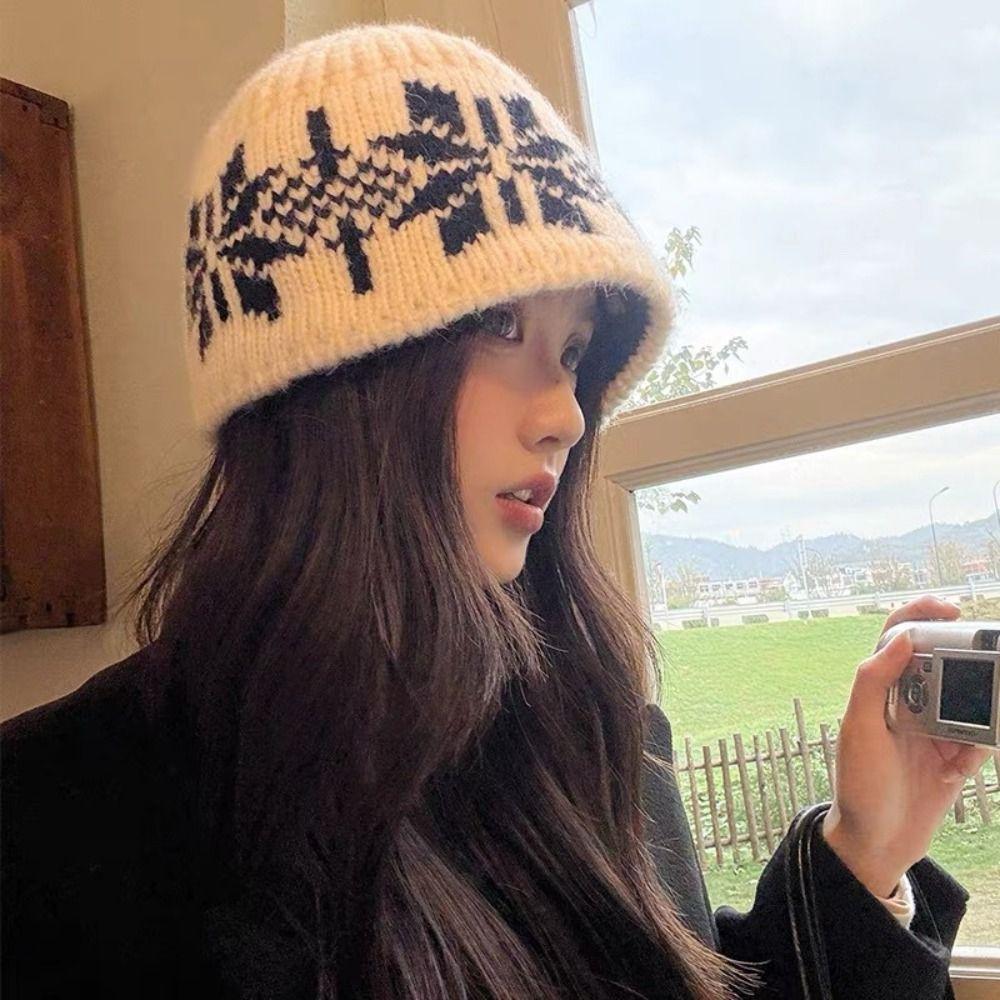 Printed Snowflake Beanies Wool Printing Knit Cap Retro Jacquard Knitted Hat  Apparel Accessories