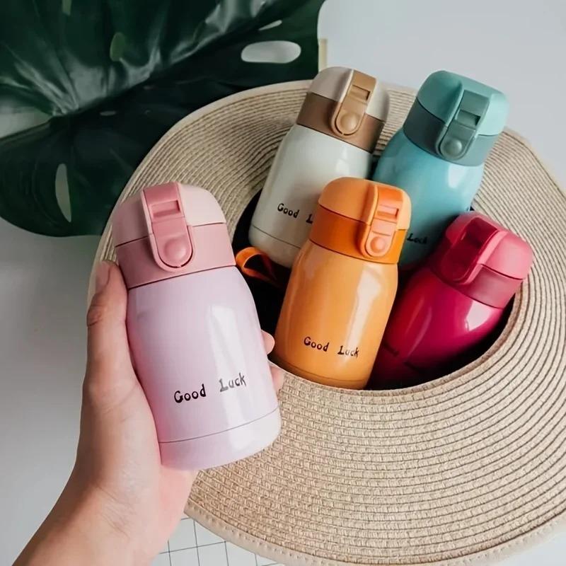 200/350ml Cute Mini Thermos Cup Stainless Steel Thermal Coffee Mug Portable Vacuum Flask Insulated Water Bottle with Button Lid