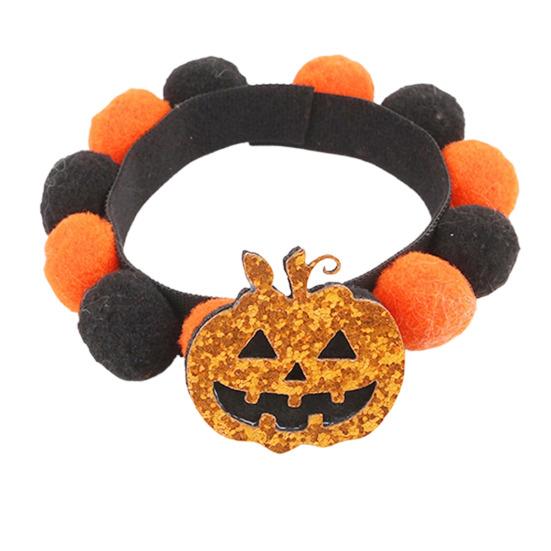 Witch Bat Pumpkin Collar Halloween Pom-pom Cat Collar, Adjustable Cute Dog with Decorations Orange And Black Pom-poms for Cats Dogs Photogenic