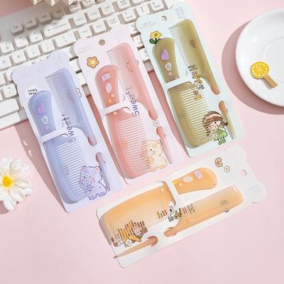 2pcs/set Cute Cartoon Printed Comb Set Plastic Portable Mini Children Hair Comb Fine Toothed Pointed Tail Pocket Comb Styling Brush