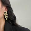 Chinese Leaf Flower Tassel Earrings Light Luxury Luxury And High-End Zircon Niche Design Earrings Are Exaggerated
