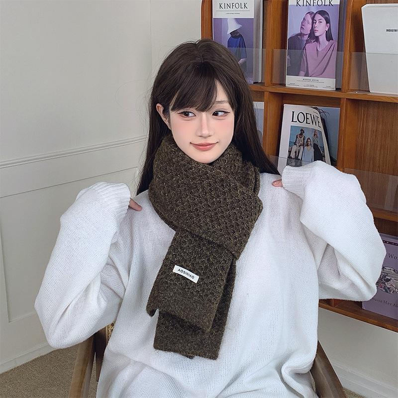 Ankola Red Korean-Style Women's Wool Knit Scarf – Winter 2024 High-End Christmas Gift Neck Warmer