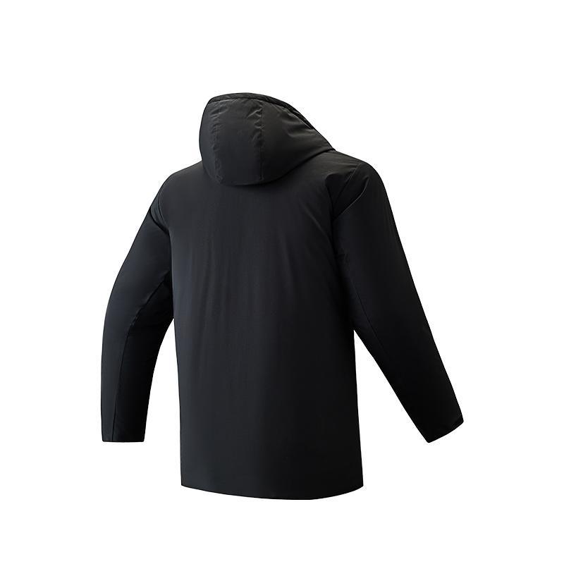 Anta Solid Color Zipper Hooded Versatile Casual Down Jacket Men Outerwear Basic-Black 152517910-2
