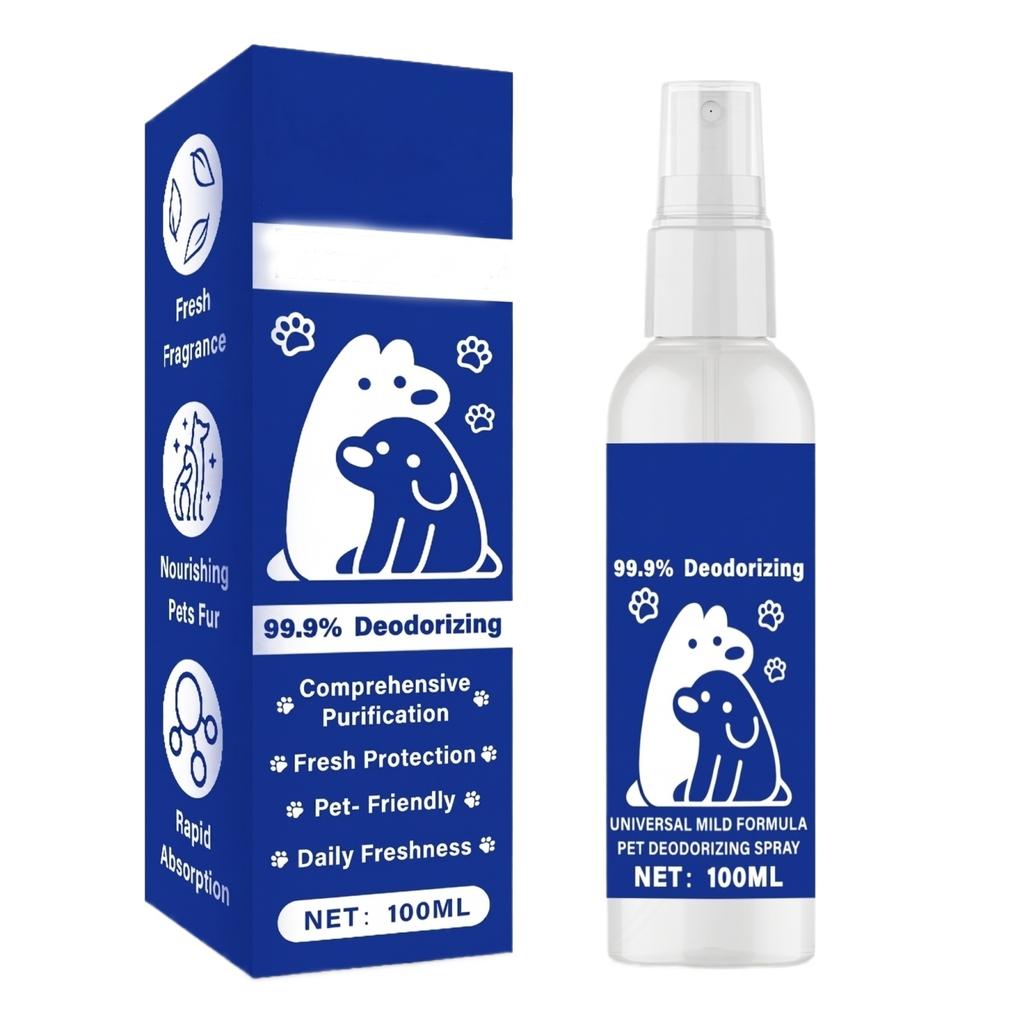 Spray Deodorante per Animali 100ML Formula Delicata Universale Eliminatore di Odori per Animali Domestici e Ambiente Deodorante Sicuro ed Efficace