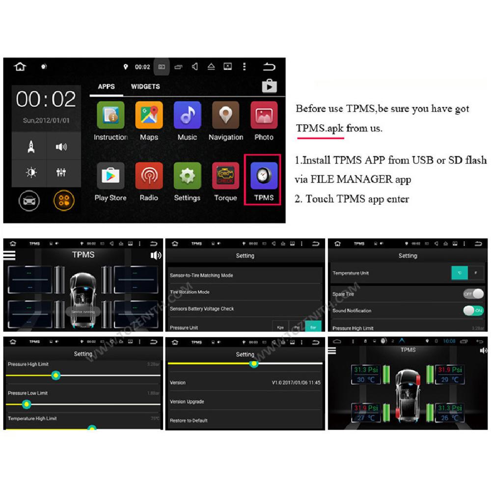 Car Tpms Usb Tire Pressure Monitor Alarm System 4 External Sensor For Android Car Dvd
