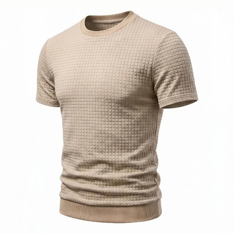 Men Simple Casual Old Money Textured Crew Neck Short Sleeve T Shirt