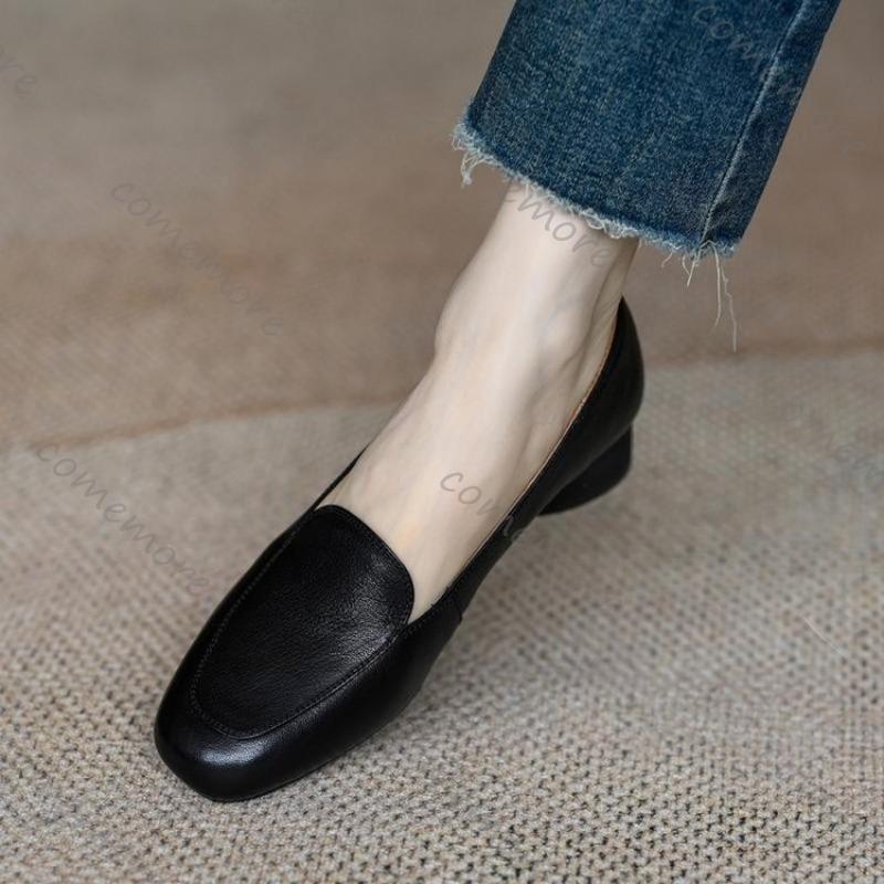 Fashion Comemore Soft Leather Loafers Shoes Retro Low Heel Shallow Mouth Pumps for Women Solid Color Slip On Spring Autumn Women Shoes