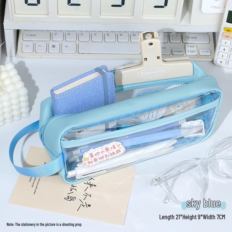 Transparent Waterproof Large Capacity Stationery Bag - Milk Salt Style Portable Pencil Case