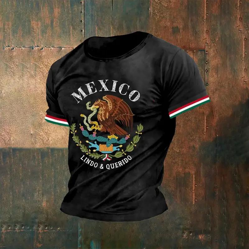 Mexico T Shirt For Men Fashion 3D Eagle National Flag Print Pattern Short Sleeve Oversized T-shirt Leisure O-neck Tee Streetwear