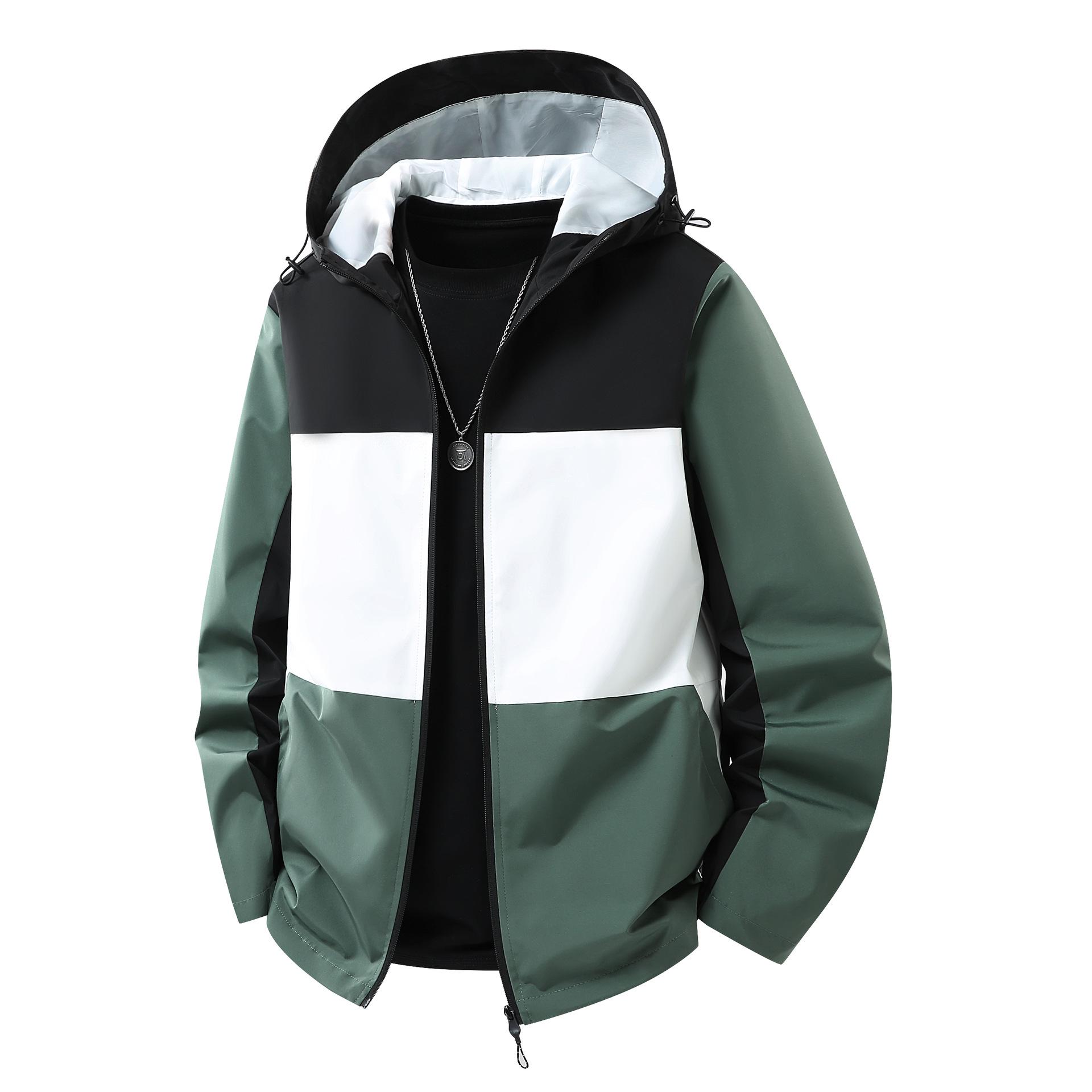 

Чоловіча європейська вітрівка з капюшоном в стилі колор-блок: Модний, універсальний повсякденний верхній одяг для весни та осені M зелений