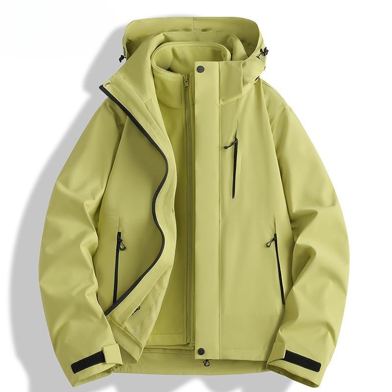 Kurtka Jesienno-Zimowa Trzyw Warstwy Wiatroszczelna Wodoodporna Odporna na Ścieranie Rekreacyjna Outdoorowa z Kapturem Kombinezon Górski Dwuczęściowy