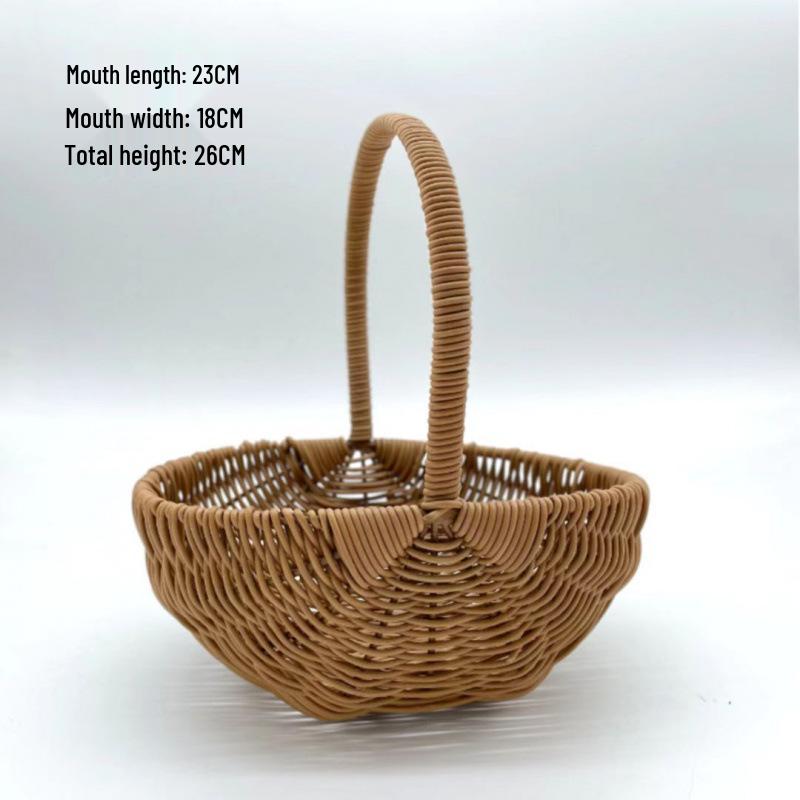 Pastoral-Style Handwoven Rattan Flower Basket - Small Decorative Green Plant Basket