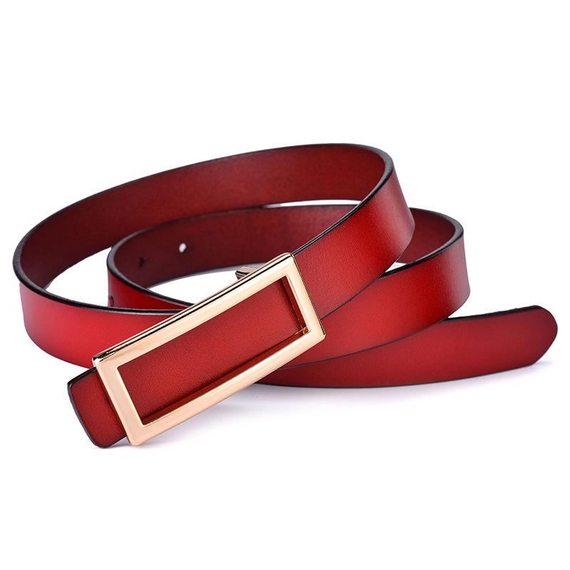 Women'S Leather Smooth Buckle Belt Cowhide Belt Personalized Rectangle Casual Pants Belt
