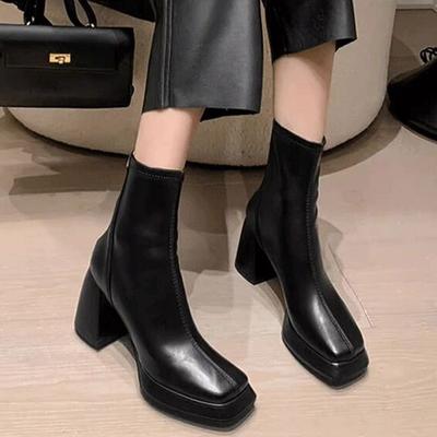 High Heels Ankle Snow Ankle Boots Square Toe Winter Chelsea Boots Leather Chunky Designer Shoes Trend Goth Mujer Zapatillas