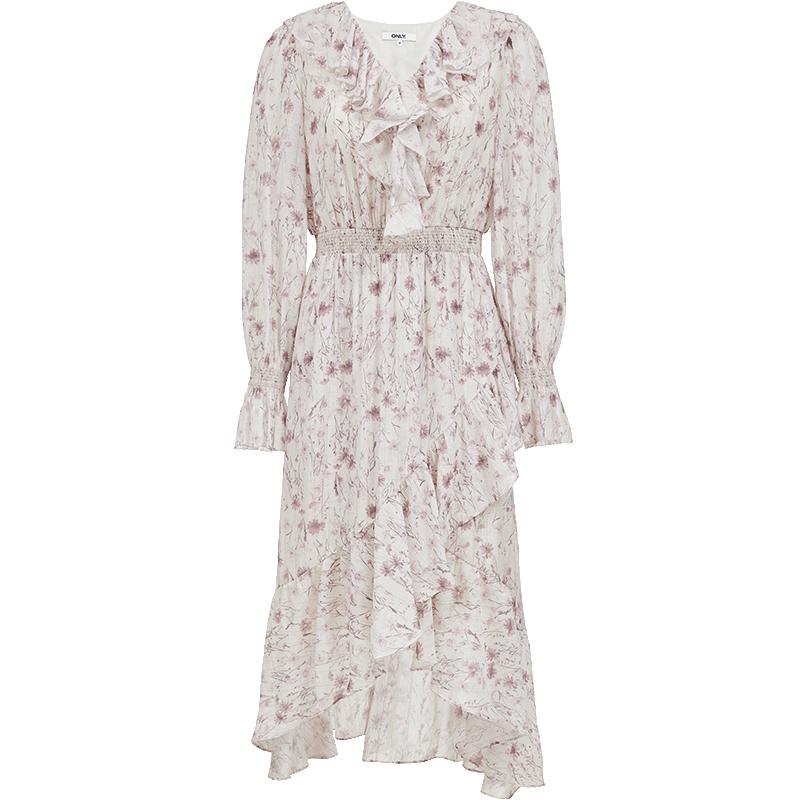 ONLY 2025 Autumn Flowy Ruffle Print High-Waist Dress L