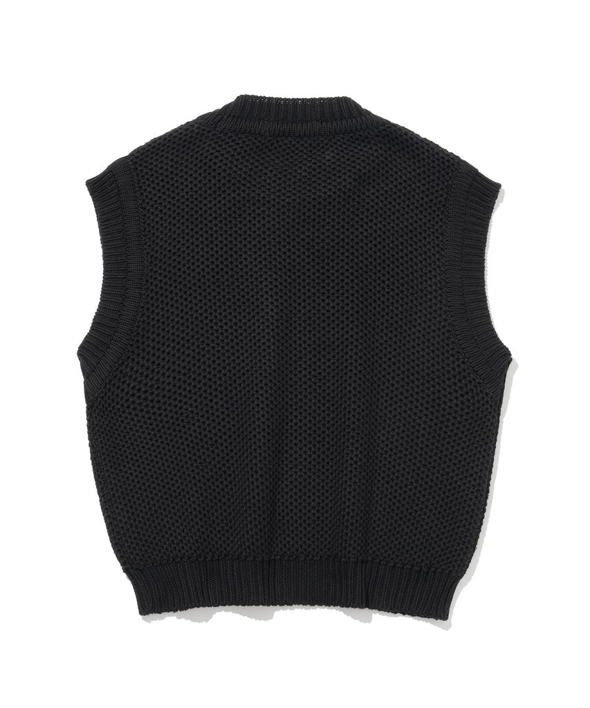 Knitted Cotton Natural Round Vest Black