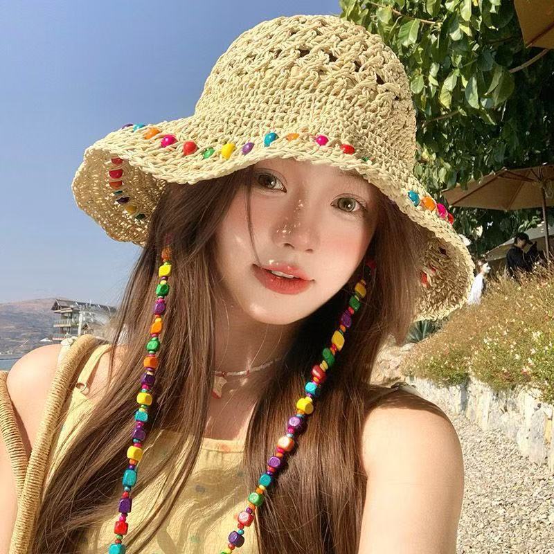 New summer versatile outdoor visor big brim bucket hat portable sunscreen sun hat bow women's hat