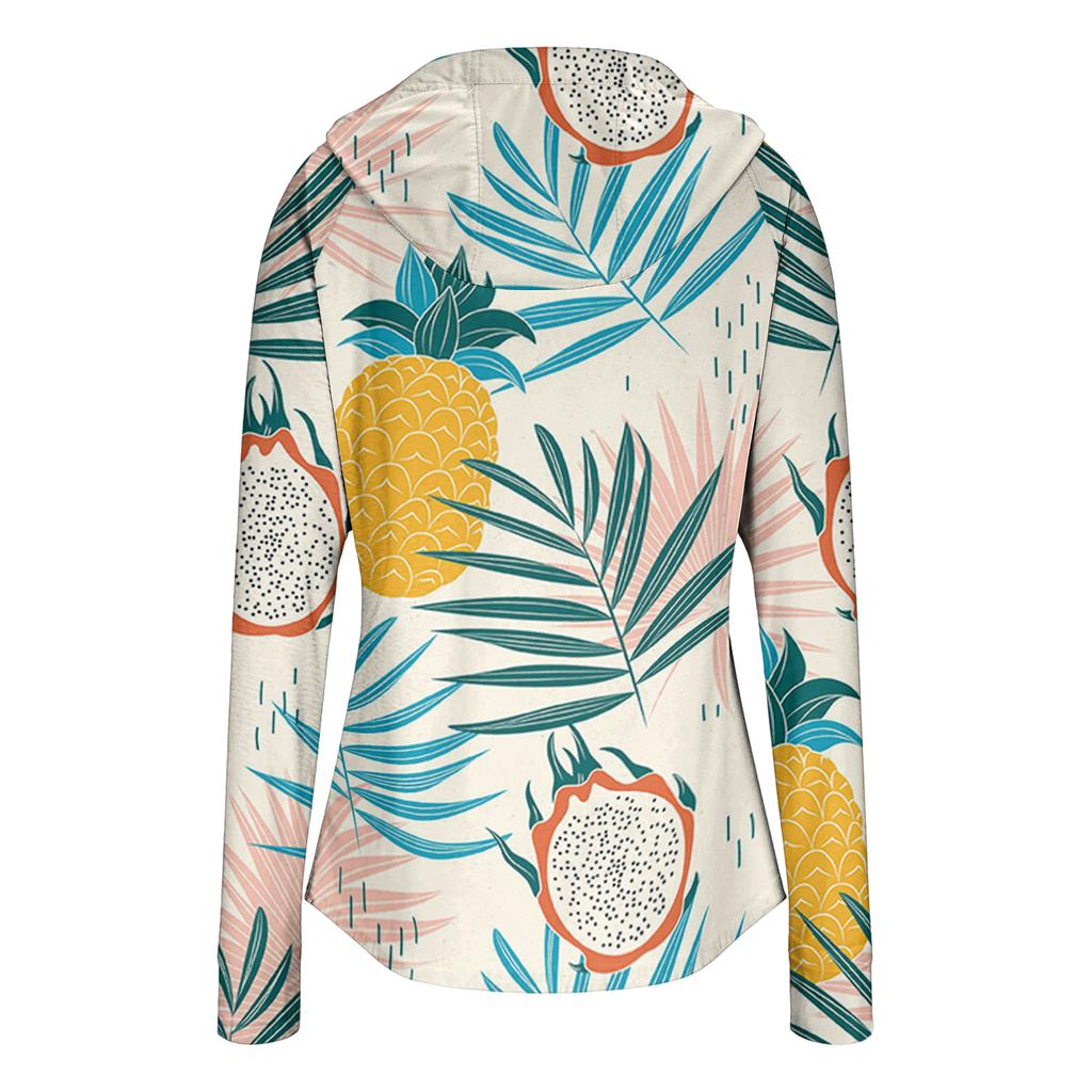 Women’s Zip Up Hooded Sun Jacket with Pockets Long Sleeve Lightweight Outerwear Tropical Print Design