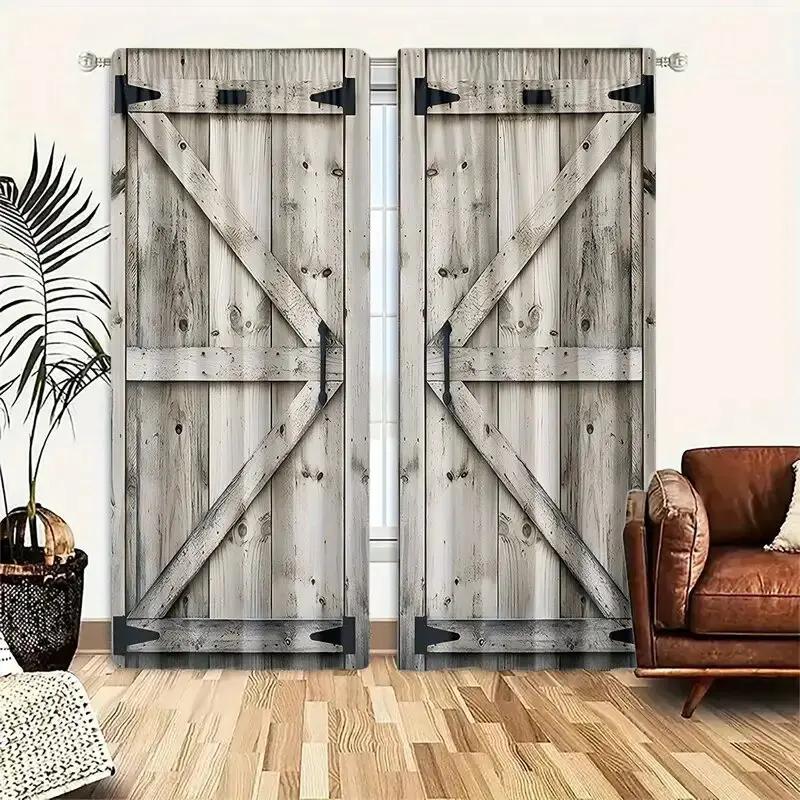 Retro Wooden Door Pattern Printed Curtains Christmas Decorations Bedroom Living Room Home Decoration Curtain For Area Made Of Polyester