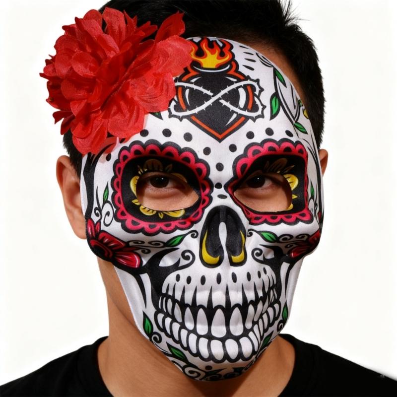Day of The Deads Mask Sugar Skull Mask with Rose Decorations Masquerades Mask for Halloween Cosplay Party Costume Gifts