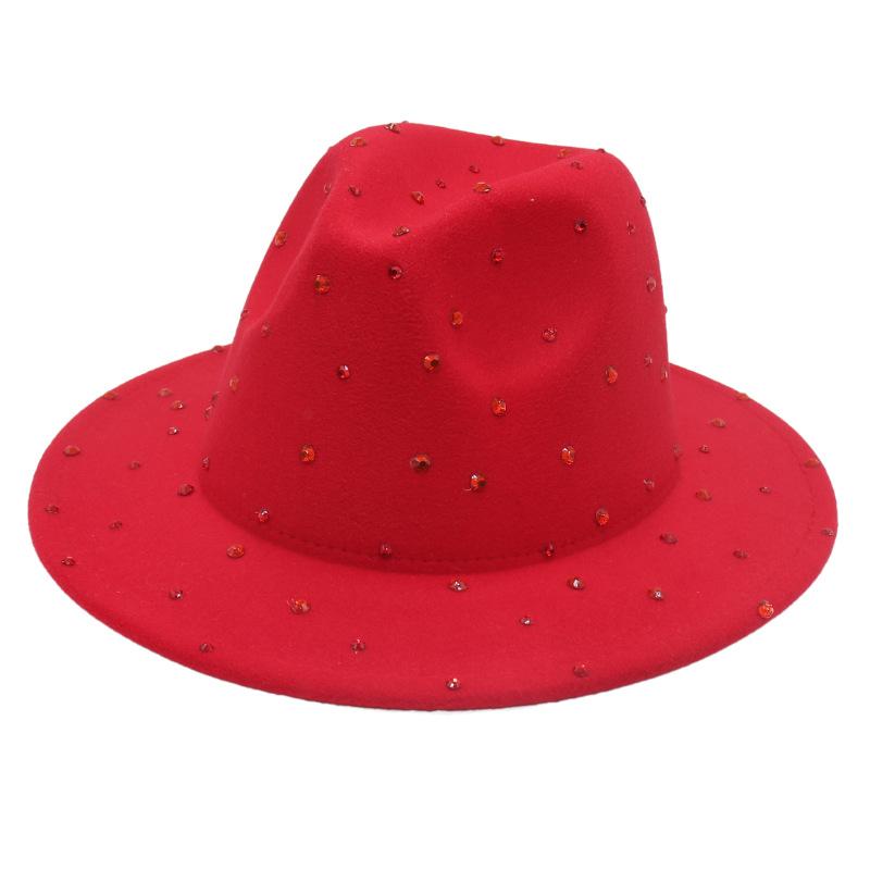 Diamonds Embellished Felt Hat Design Sense Wear Men'S And Women'S Top Hats Style Jazz Hat